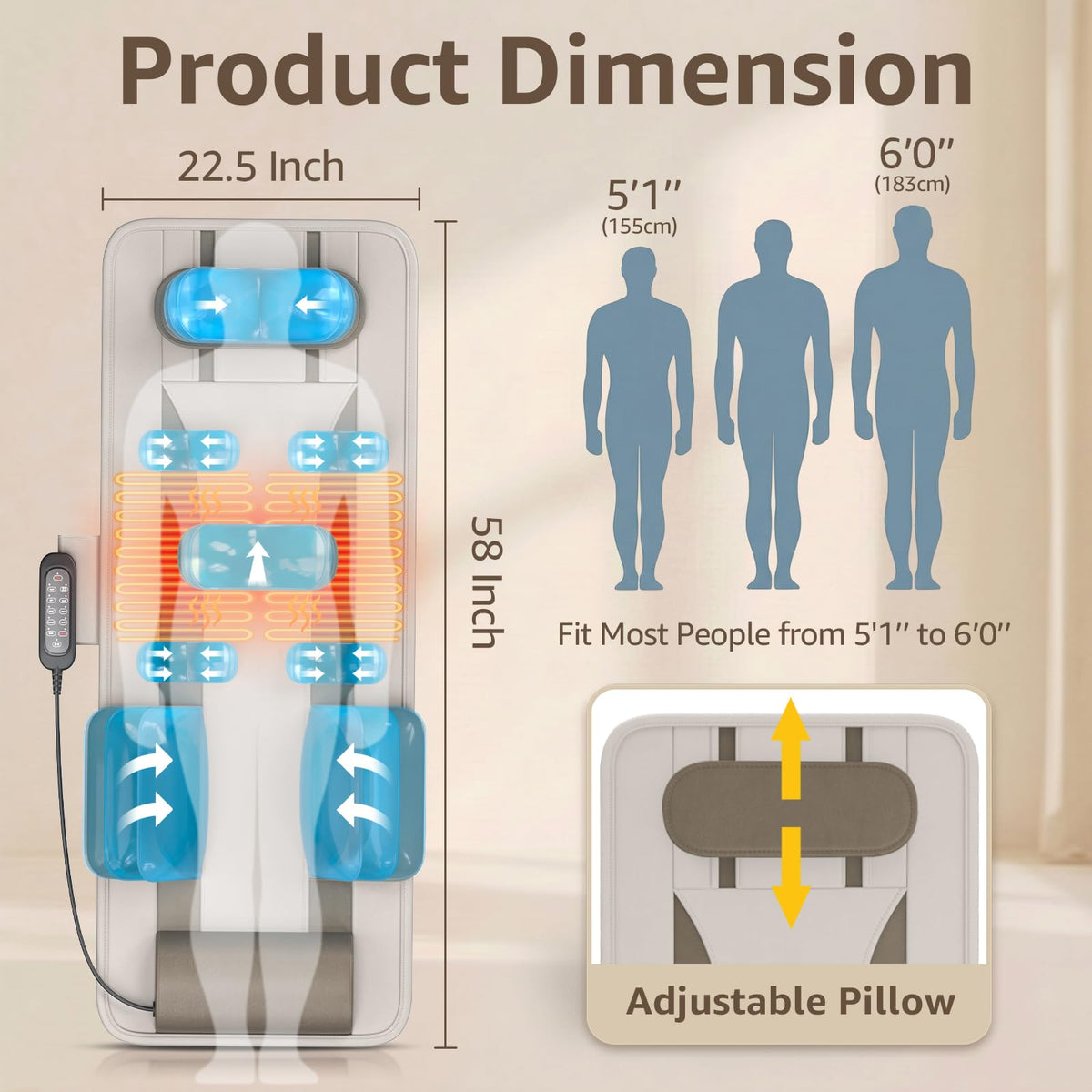 Full Body Massage Mat with Heat, Foldable Q266