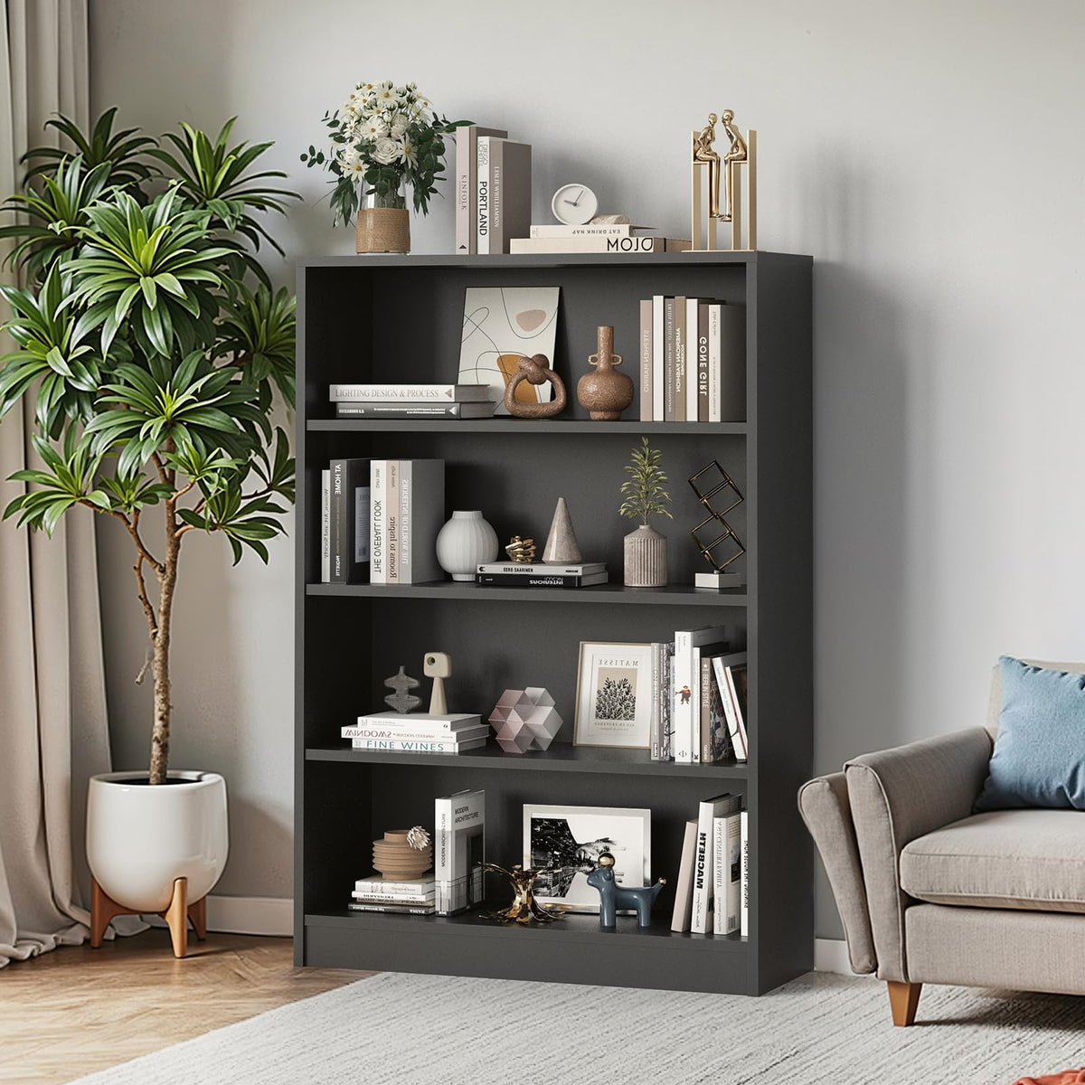 48 Inch 4-Shelf Wood Bookcase F104