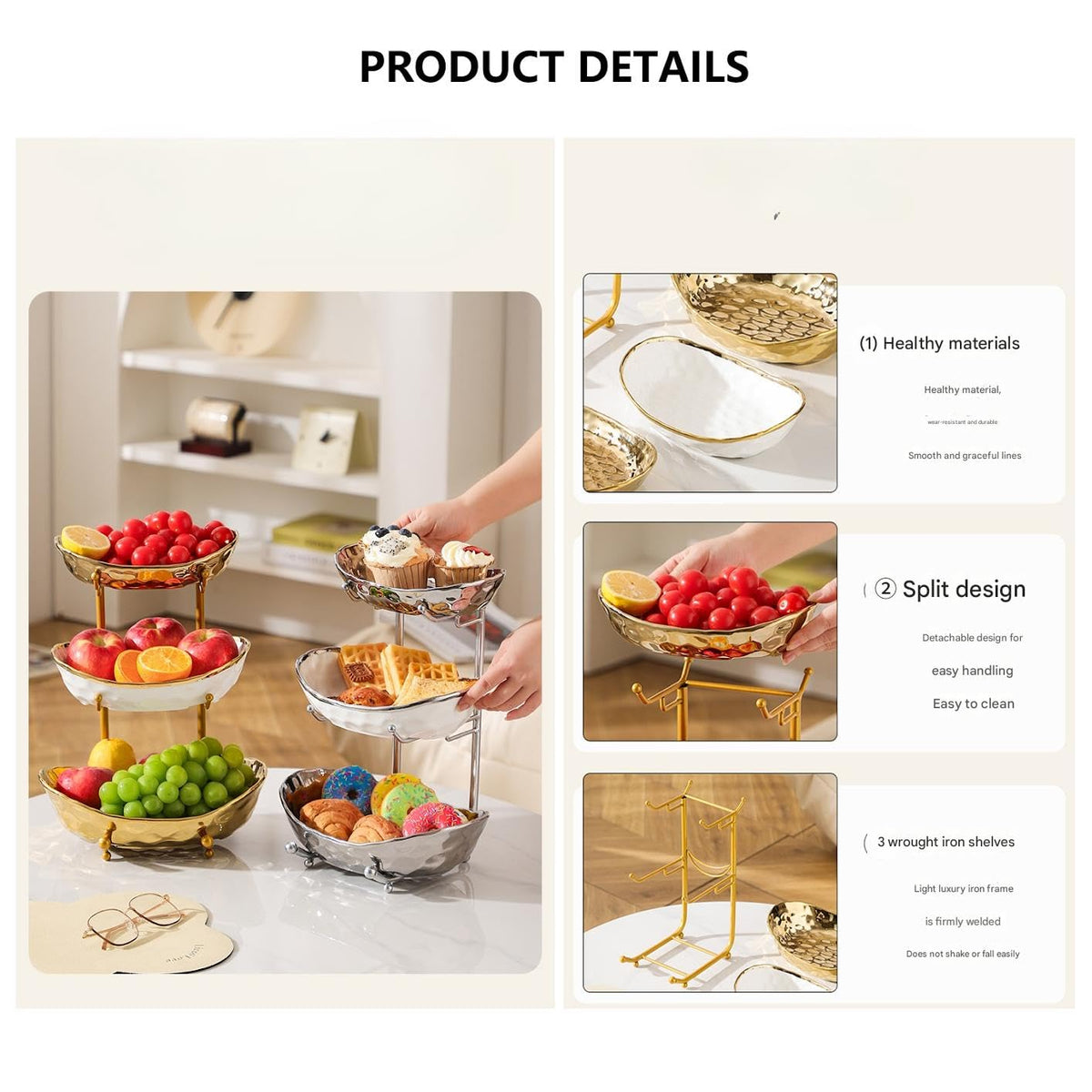 3 Tier Ceramic Fruit Bowl with Metal Stand R727