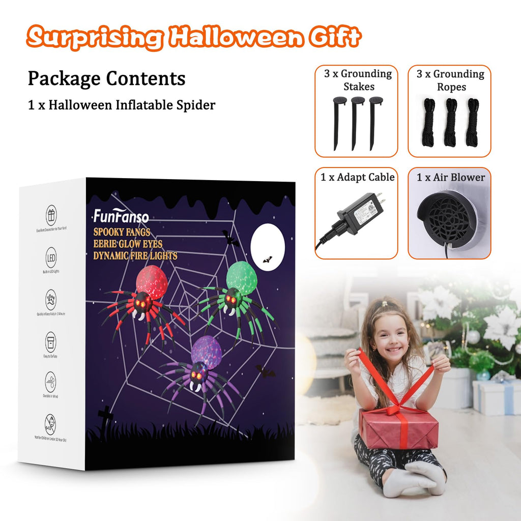 6 FT Inflatable Spider Outdoor Decoration with LED Lights J38514