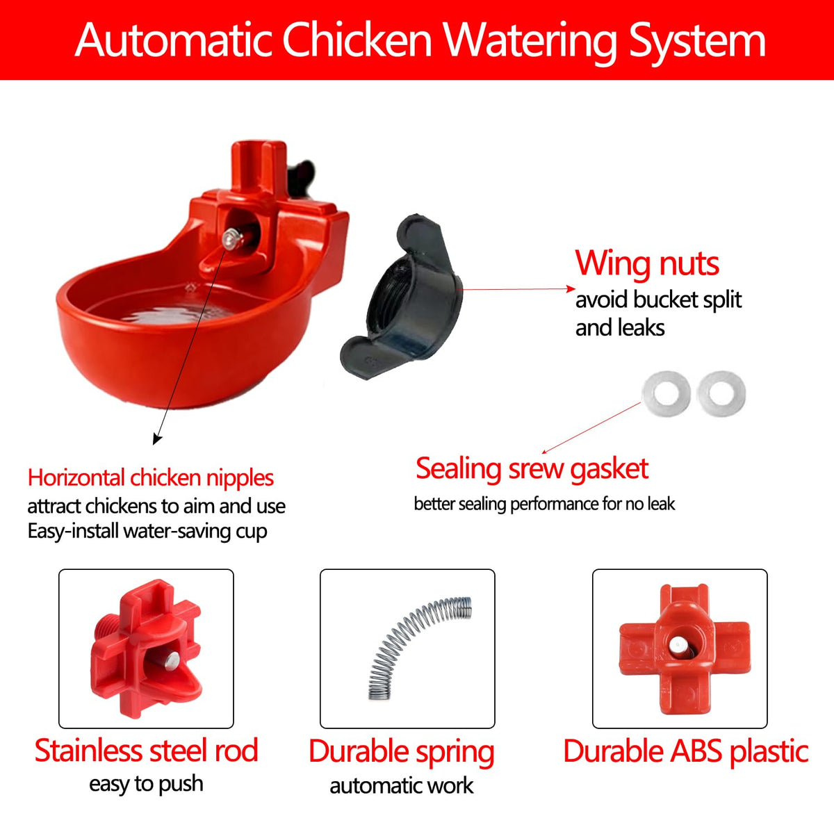 12-Pack Automatic Chicken Water Nipples with Cups A446726