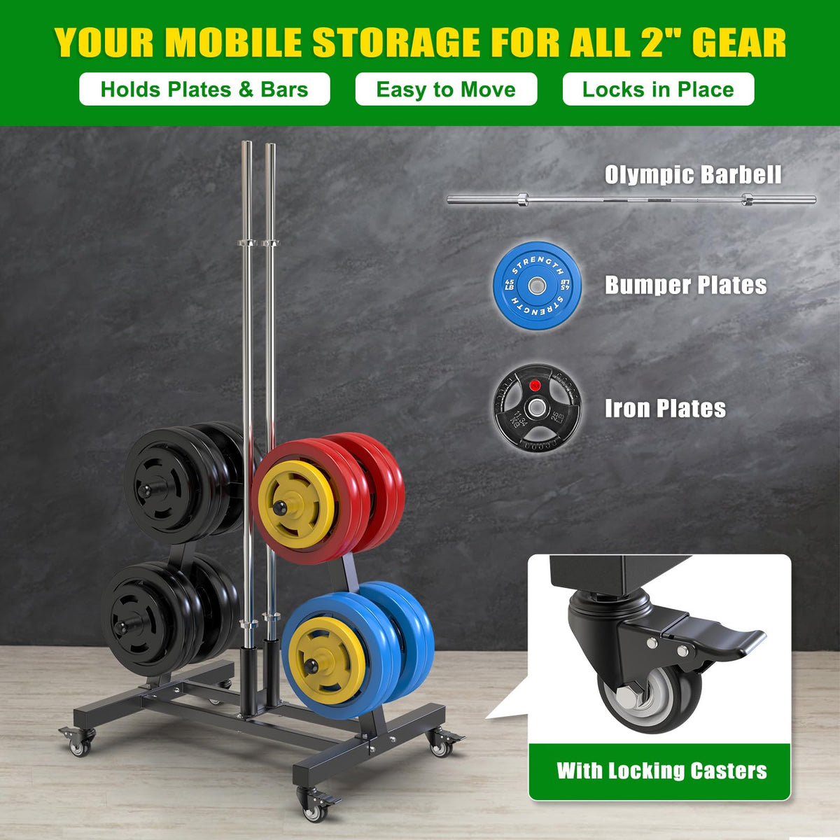 2" Olympic Weight Plate Tree Rack and Barbell Holders A234816