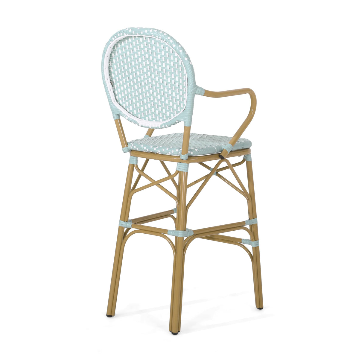 Teal Bamboo Print Wicker Aluminum Bar Stools Set of 2 C22033