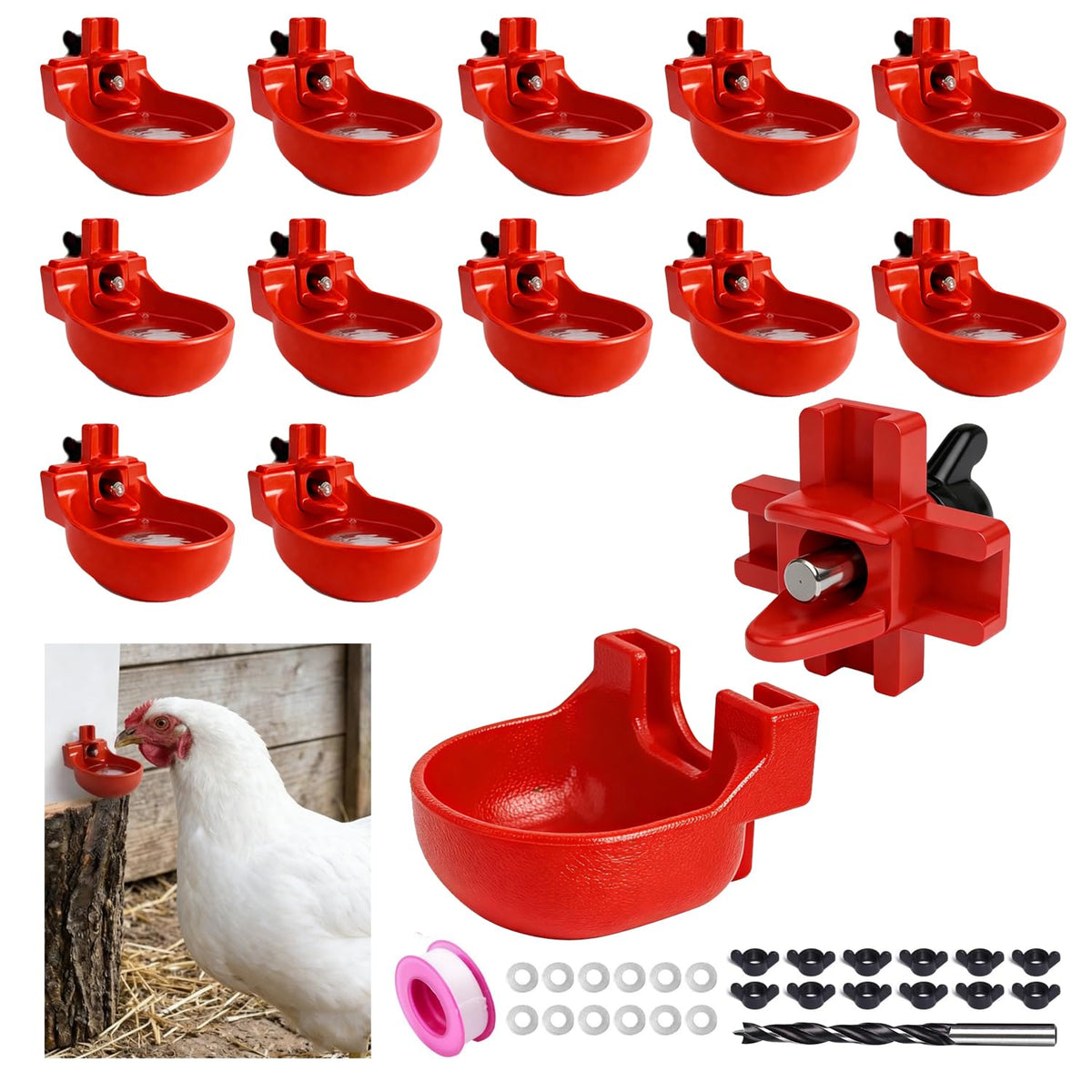 12-Pack Automatic Chicken Water Nipples with Cups A446726