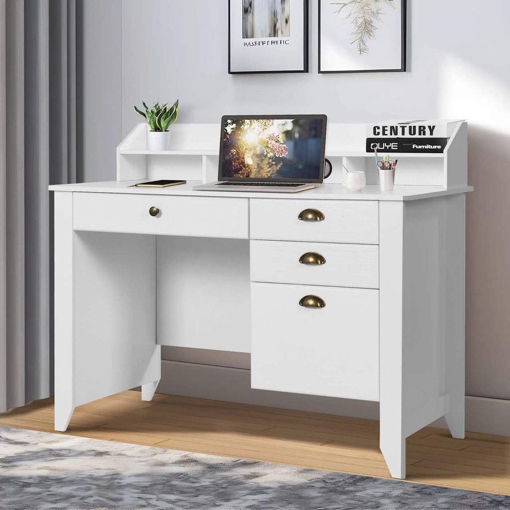 White Computer Desk with Drawers and Hutch O5311