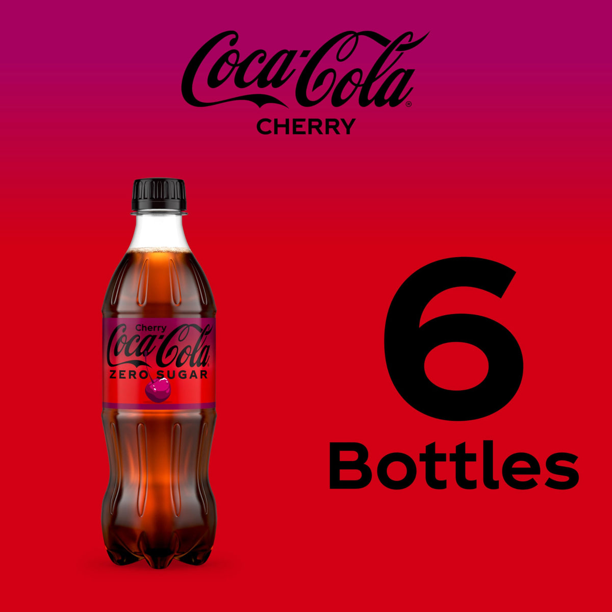 Cherry Soda Soft Drink Bottles, 16.9 fl oz, 6 Pack B913