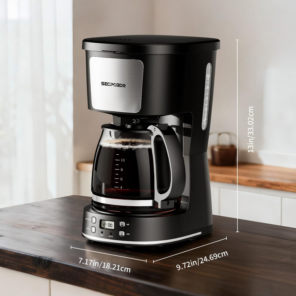 12 Cup Programmable Drip Coffee Maker with Glass Carafe and Reusable Filter T680
