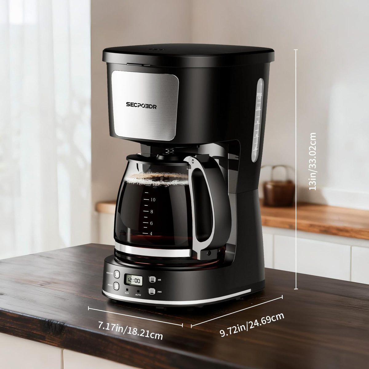12 Cup Programmable Drip Coffee Maker with Glass Carafe and Reusable Filter T680