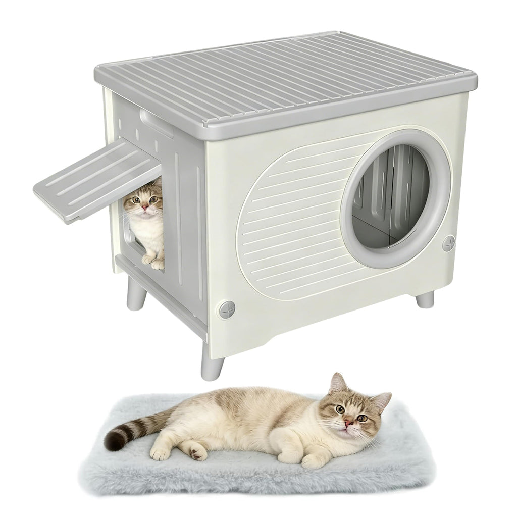 Weatherproof Elevated Outdoor Cat House with Cushion R588869