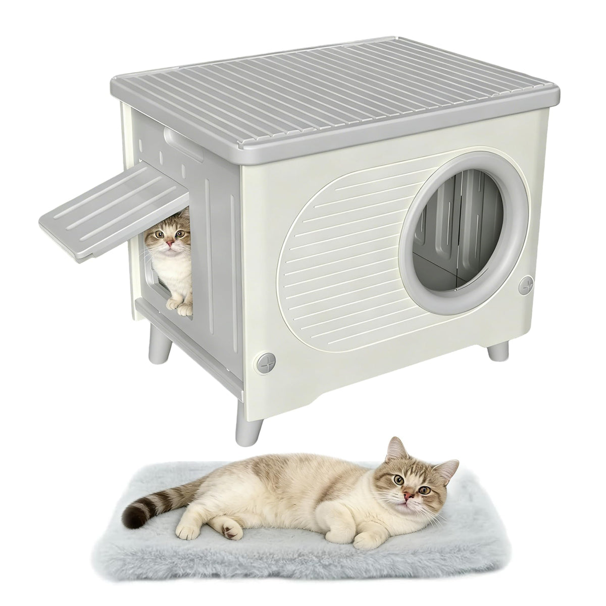 Weatherproof Elevated Outdoor Cat House with Cushion R588869