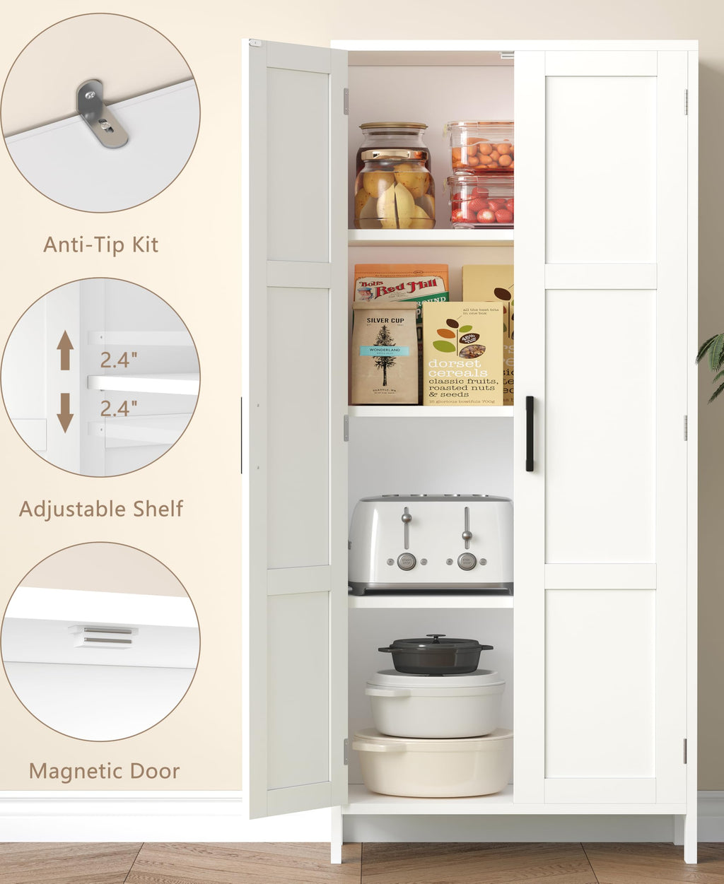 51.2"H Tall White 2 Doors Bathroom Cabinet K779