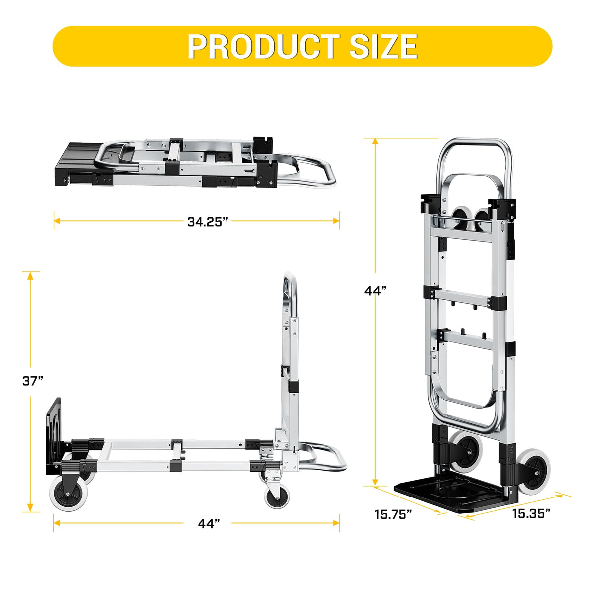 3 in 1 Folding Hand Truck 600lbs Capacity Heavy Duty Z914138