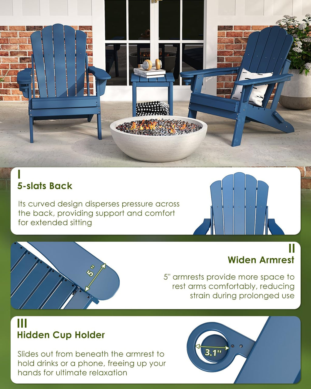 Oversized Folding Adirondack Chairs Set of 2 Blue Q42702