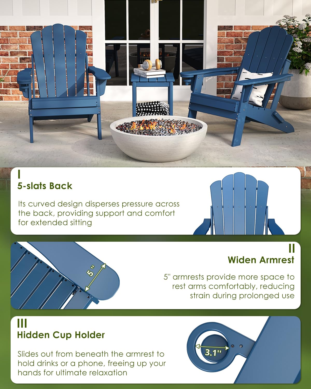 Oversized Folding Adirondack Chairs Set of 2 Blue Q42702
