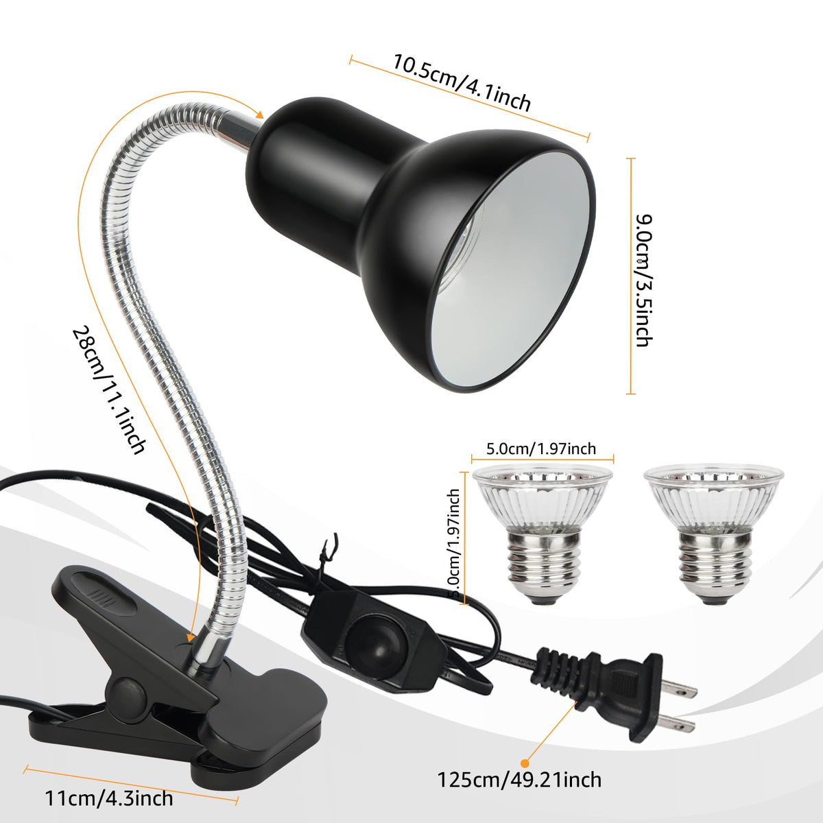 Reptile Heat Lamp UVA/UVB Light with 25W and 50W Bulbs Q3542