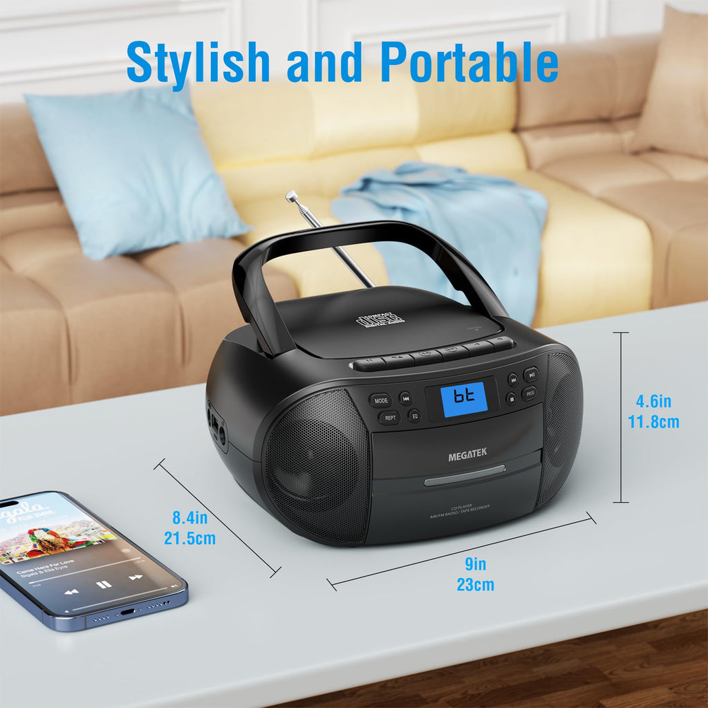 Portable CD Cassette Player Boombox with Bluetooth AM/FM Radio T477292