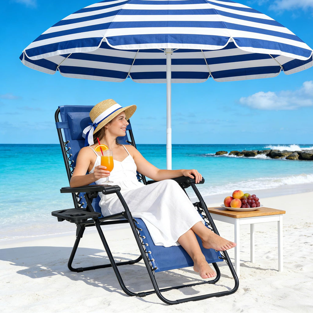 Blue Set of 2 Zero Gravity Lounge Chair with Pillow & Cup Holder M962680