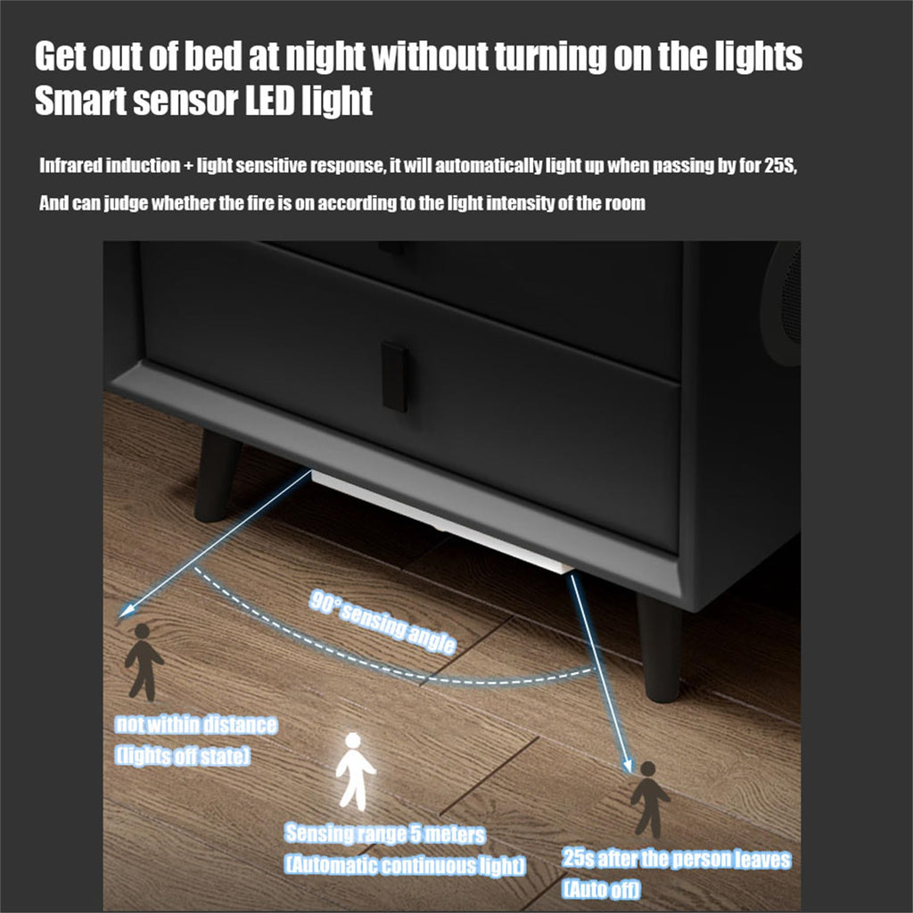 Wooden Nightstand with Wireless Charging Station, USB Port, LED Lights and Fingerprint Lock Drawers Y194587