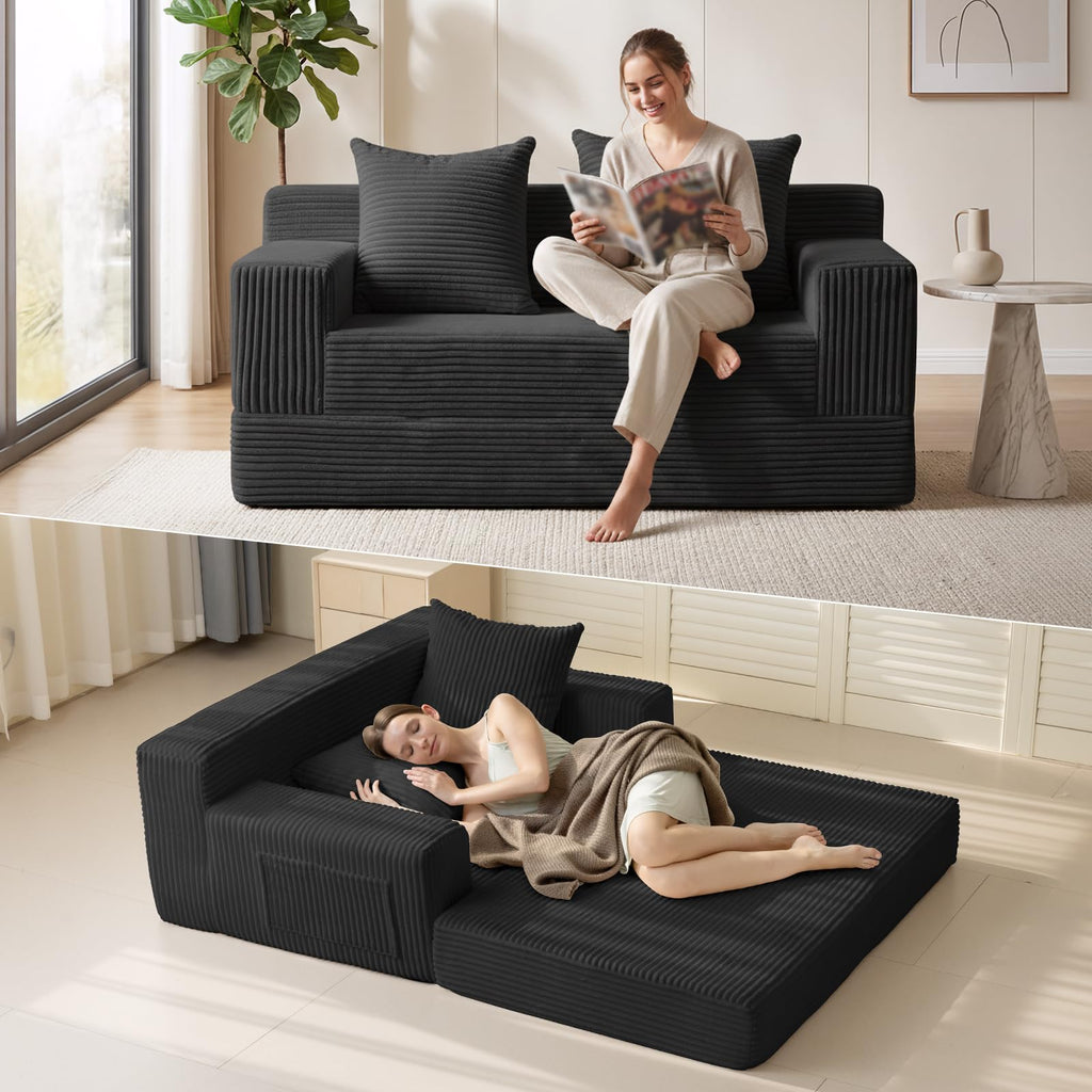 Convertible Folding Floor Futon Sleeper Sofa Bed with 2 Pillows P119