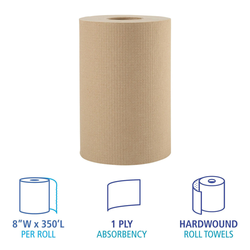 Hardwound Paper Towels, 8" x 350ft, 1-Ply Natural, Case of 12 Rolls Y479508