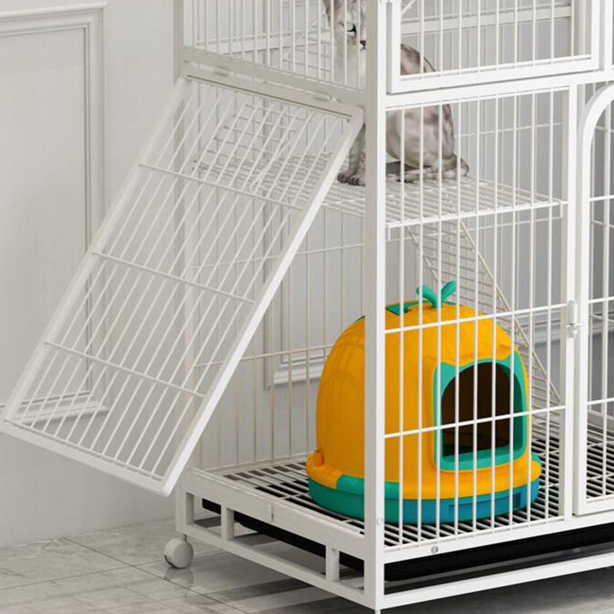 Large 3-Tier Metal Wire Cat Cage with Hammock and Casters H398057