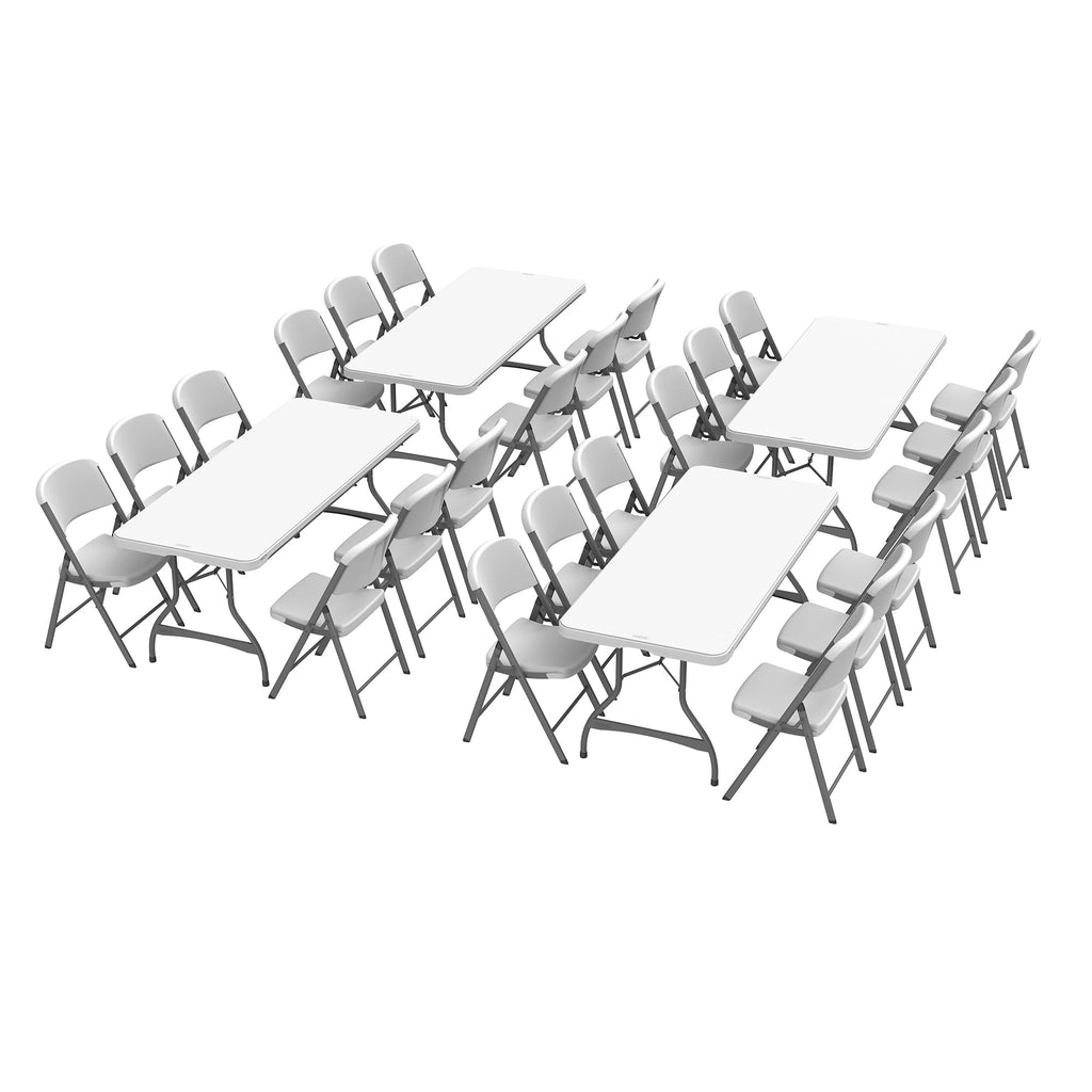 6 Ft Rectangular 4 Folding Tables and 24 Chairs Set White Granite R231833