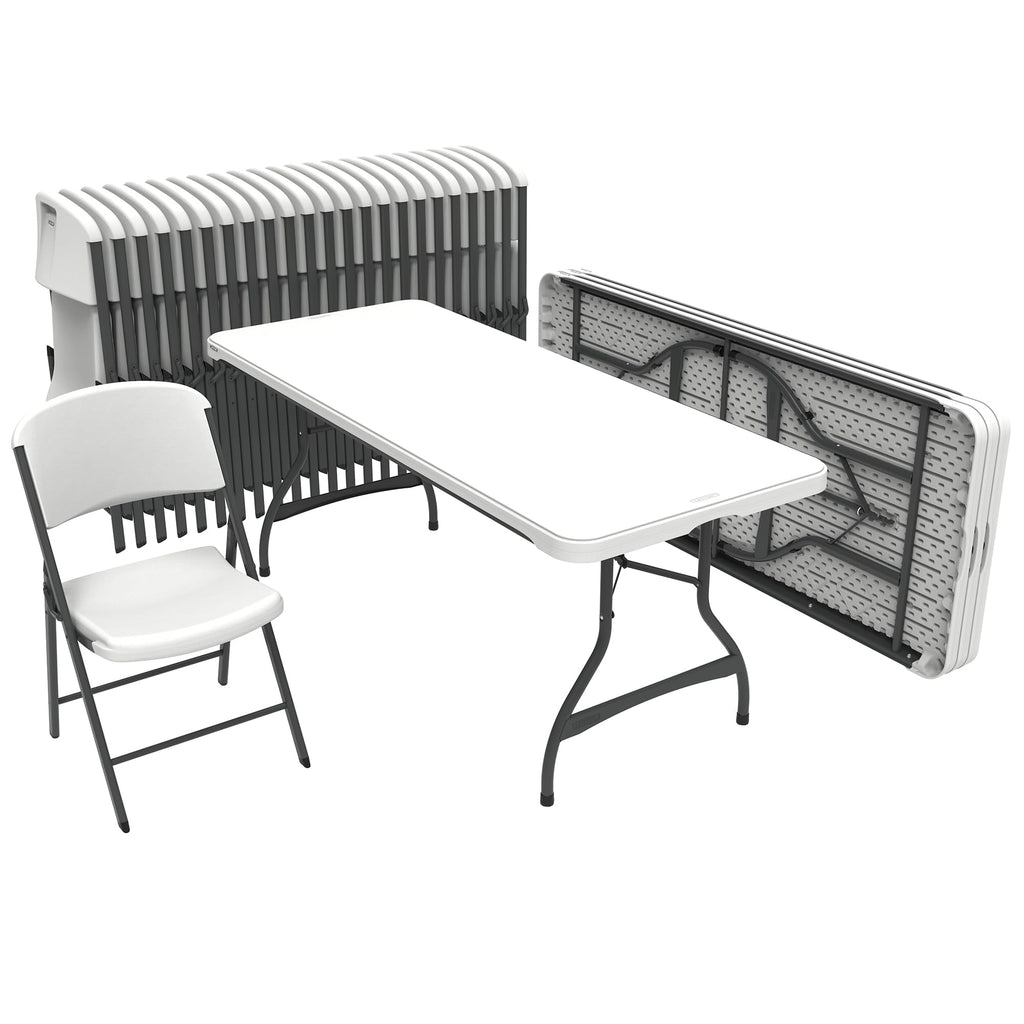 6 Ft Rectangular 4 Folding Tables and 24 Chairs Set White Granite R231833