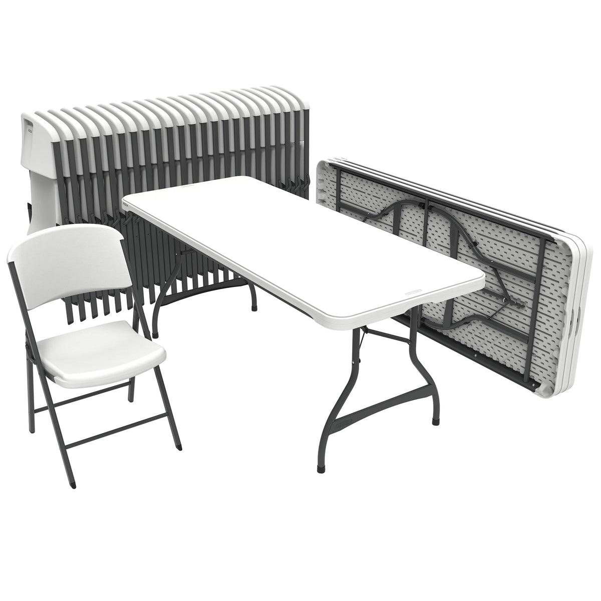 6 Ft Rectangular 4 Folding Tables and 24 Chairs Set White Granite R231833