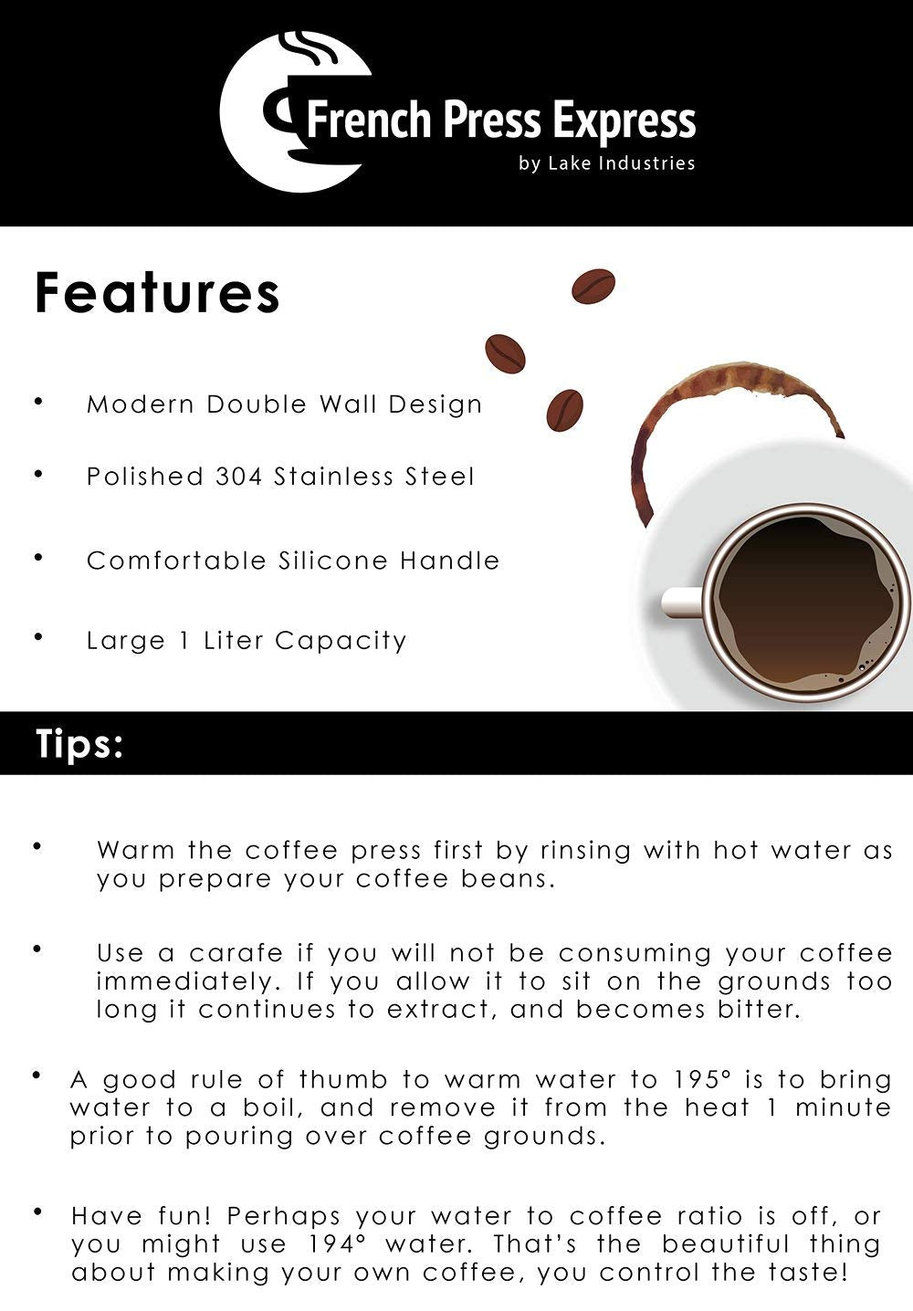 Stainless Steel Double-Wall Coffee Press 1 Liter H687834