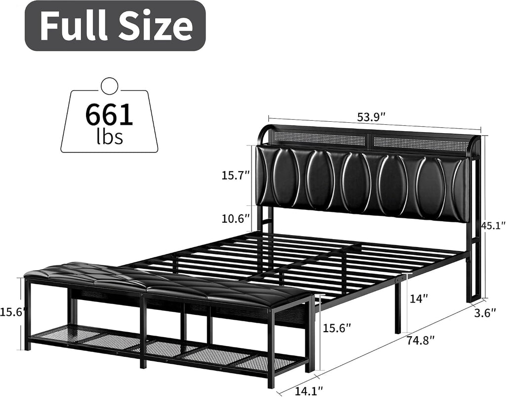 Black Full Size Upholstered Bed Frame with Storage V9050