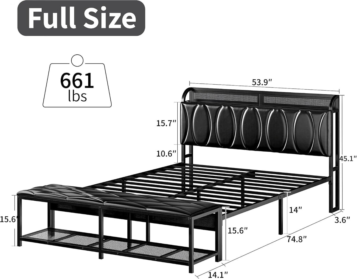 Black Full Size Upholstered Bed Frame with Storage V9050