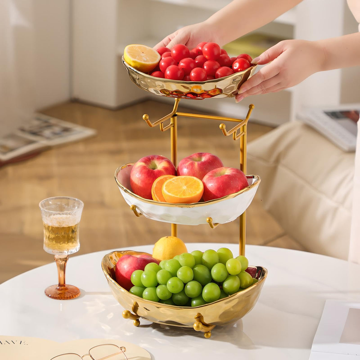 3 Tier Ceramic Fruit Bowl with Metal Stand R727