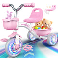 Pink Toddler Tricycle with Adjustable Seat and Light Wheels D39051