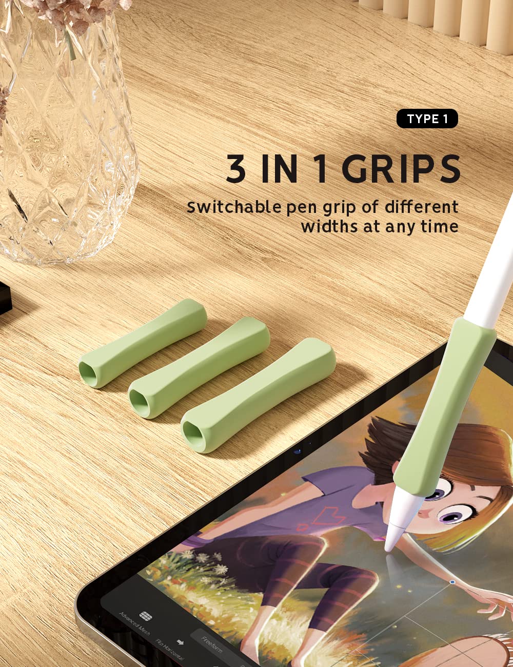 Bamboo Tablet Stand with 5 Pack Pencil Grips U868
