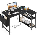 Black 40 Inch L Shaped Corner Computer Desk with Power Outlet Z79042