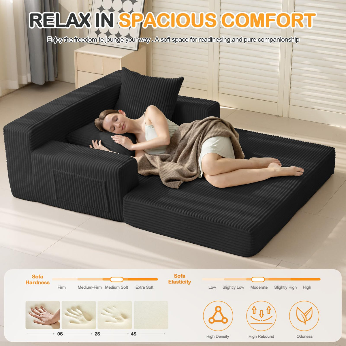 Convertible Folding Floor Futon Sleeper Sofa Bed with 2 Pillows P119
