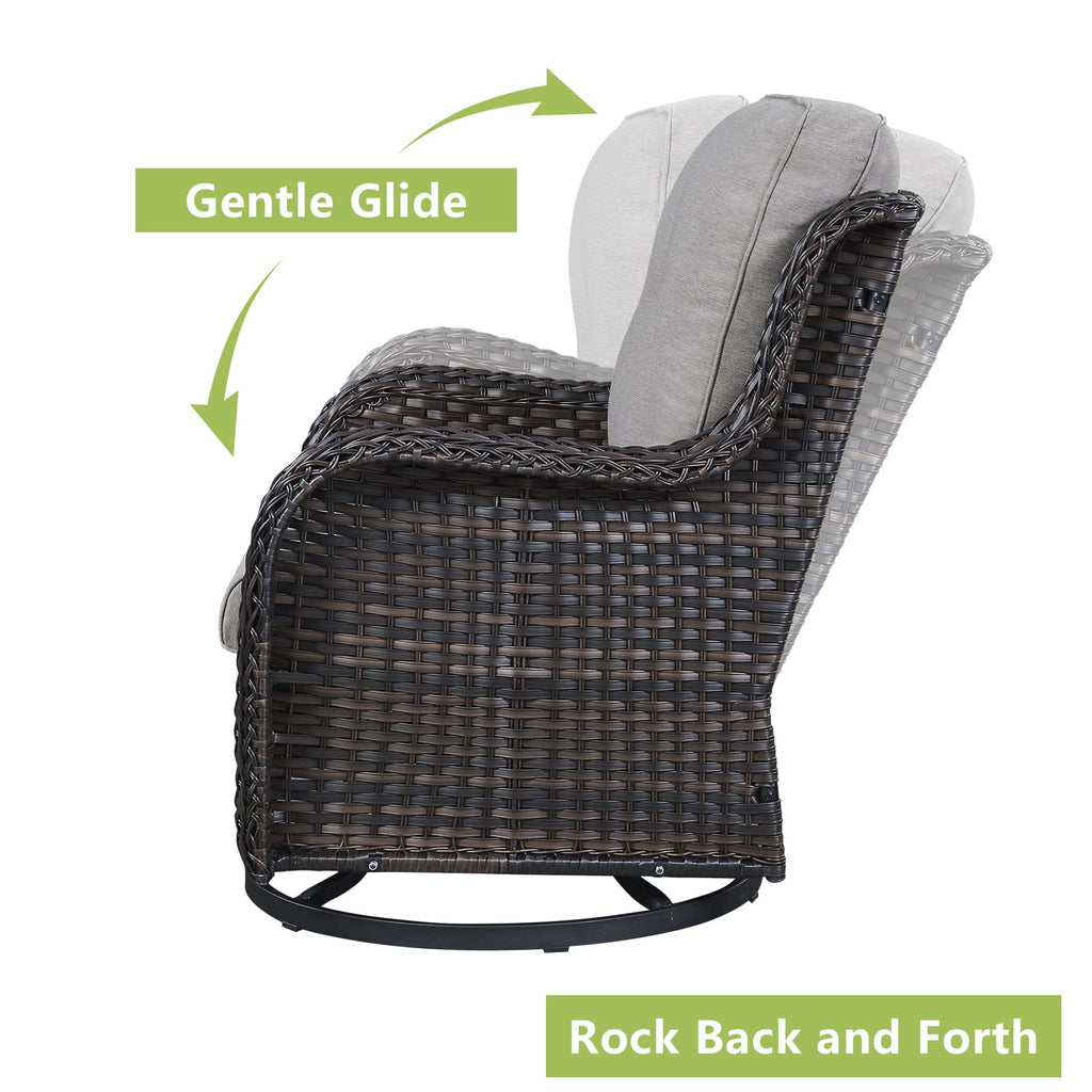 5 Piece Rattan Wicker Patio Furniture Set with Swivel Rocker Chairs Ottomans and Sofa F92390