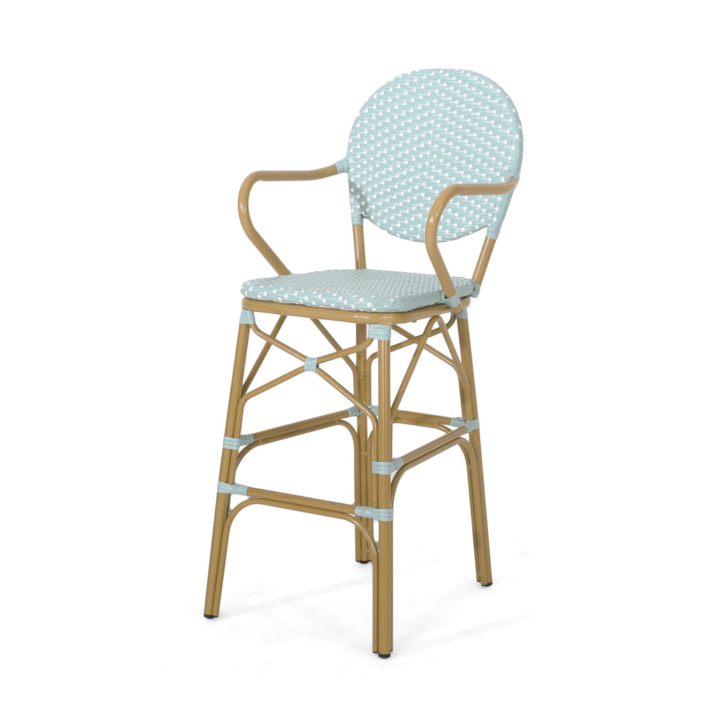 Teal Bamboo Print Wicker Aluminum Bar Stools Set of 2 C22033