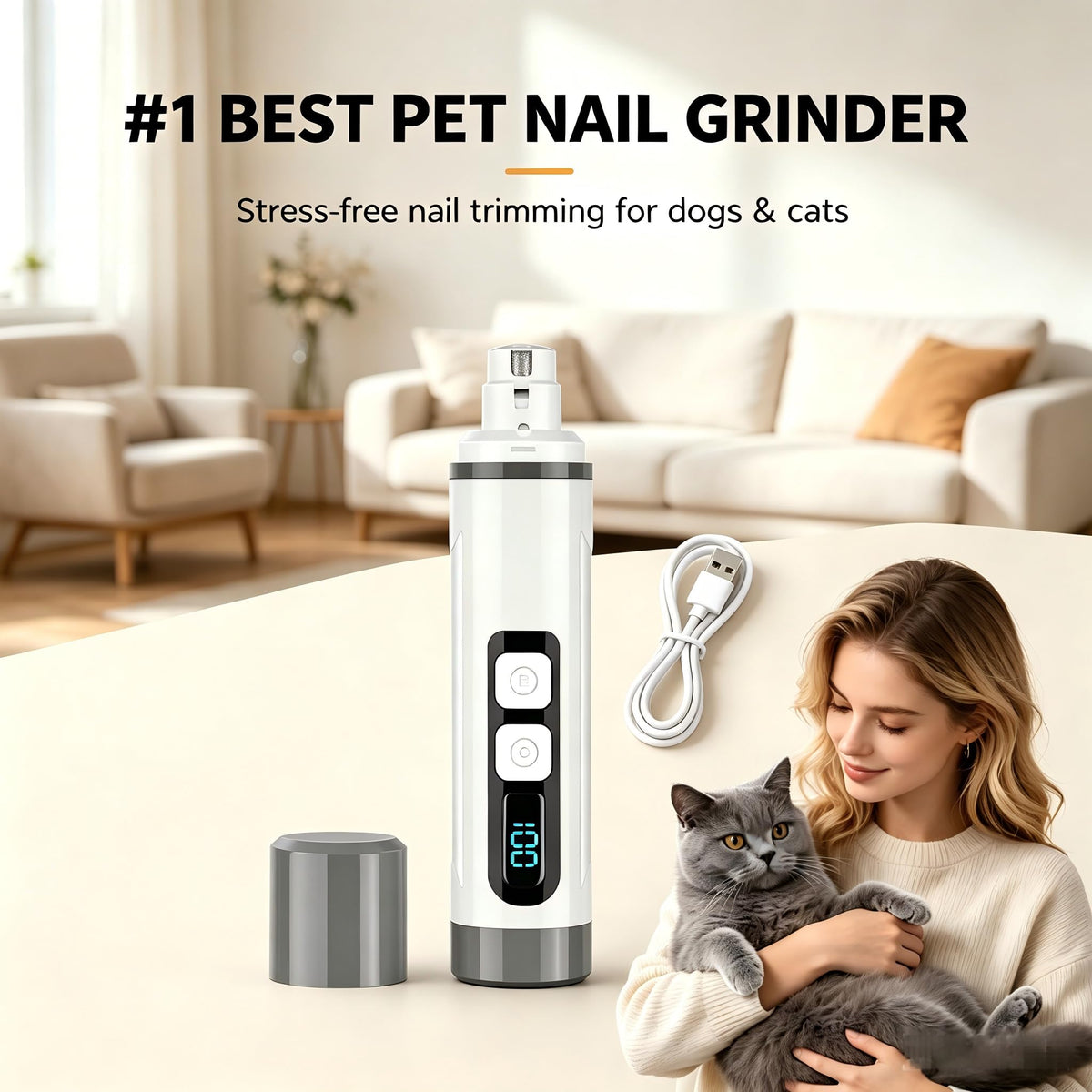 3-Speed Dog & Cat Nail Grinder with LED Light D538