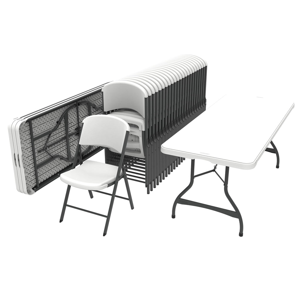 6 Ft Rectangular 4 Folding Tables and 24 Chairs Set White Granite R231833