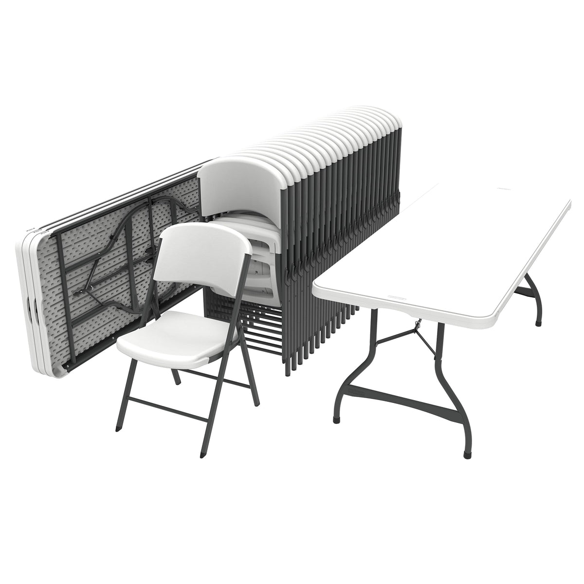 6 Ft Rectangular 4 Folding Tables and 24 Chairs Set White Granite R231833