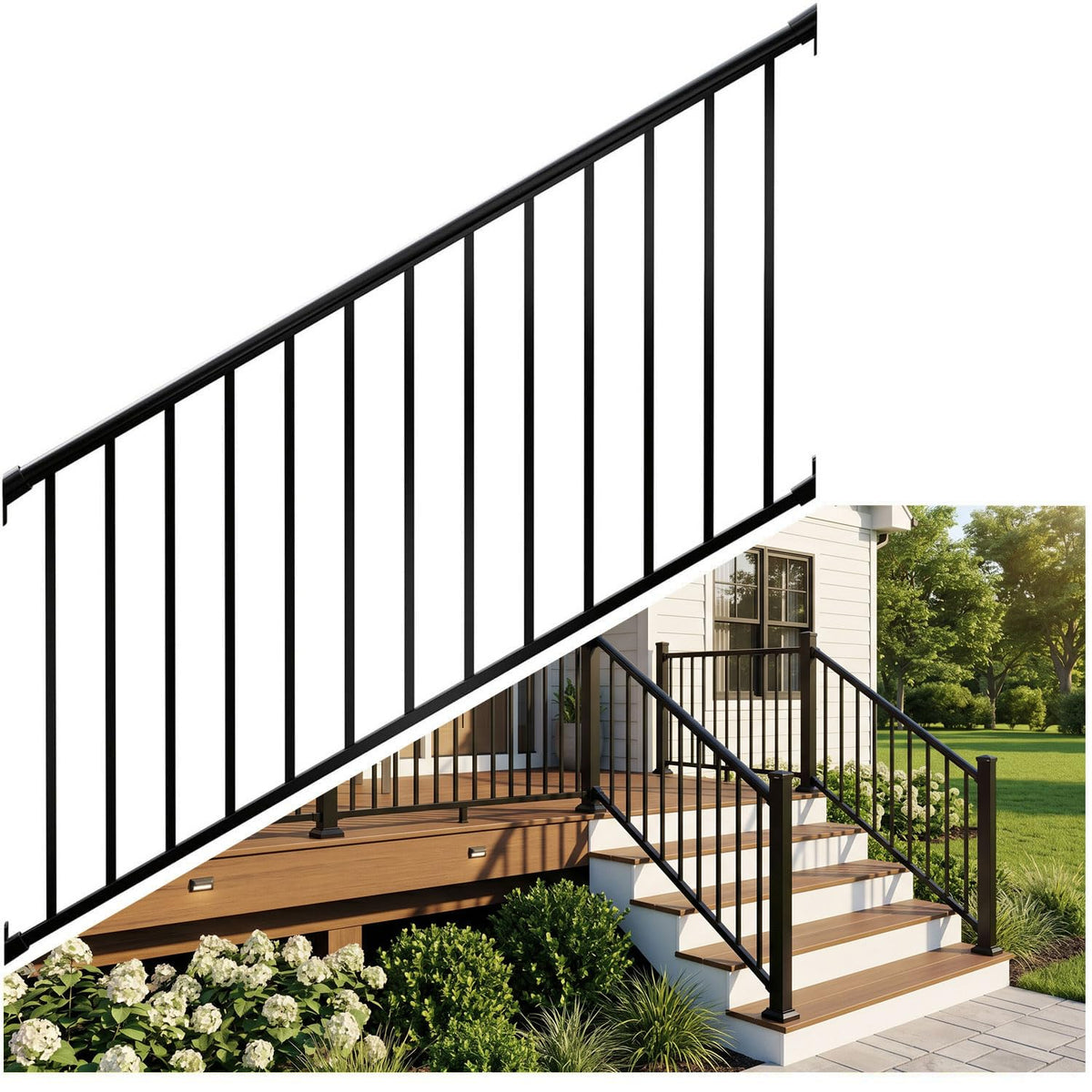 Heavy Duty Aluminum Stair Railing Kit, Textured Black L839