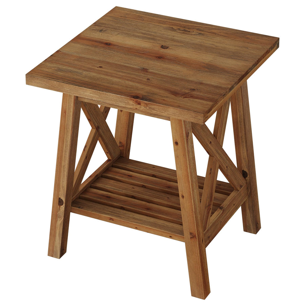 Solid Wood End Table Set of 2, Square Side Table with Storage, 2-Tier Nightstand, Brown S37264