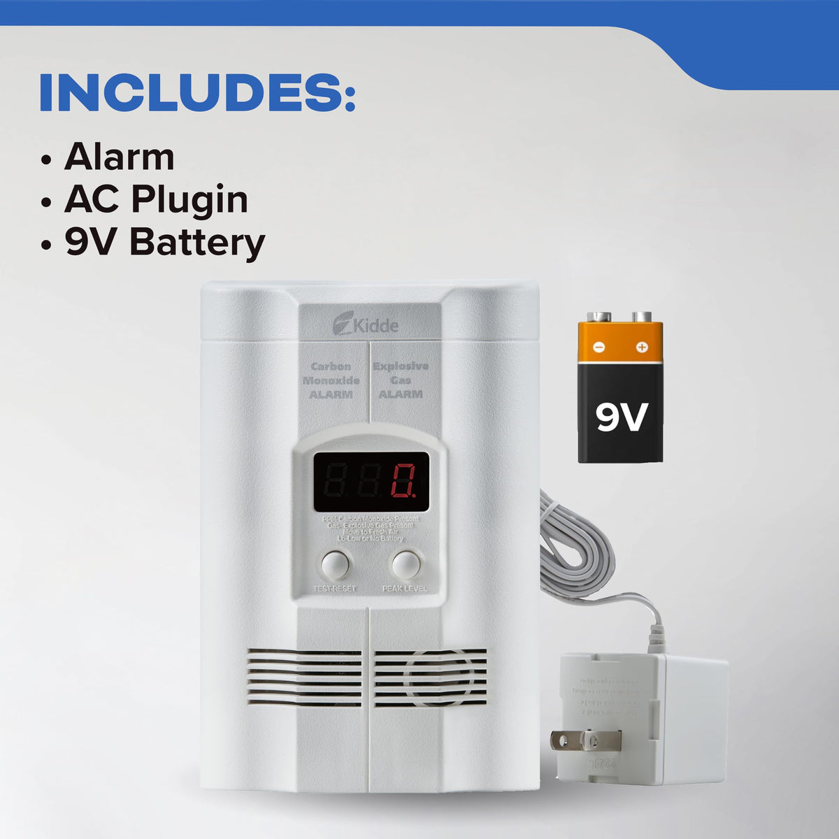 Carbon Monoxide & Explosive Gas Detector, Plug-in with Battery Backup E2198