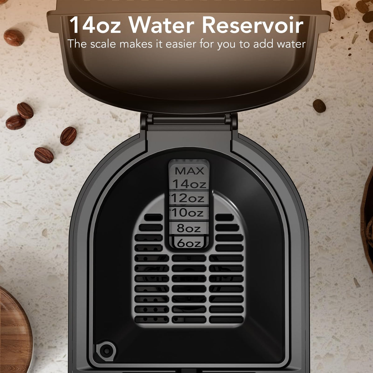 Black Single Serve Coffee Maker with 14 Oz Water Reservoir O384021