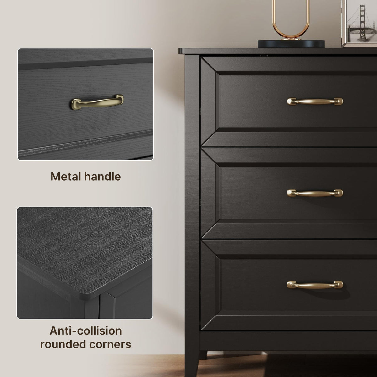 Black 6 Drawer Dresser P473