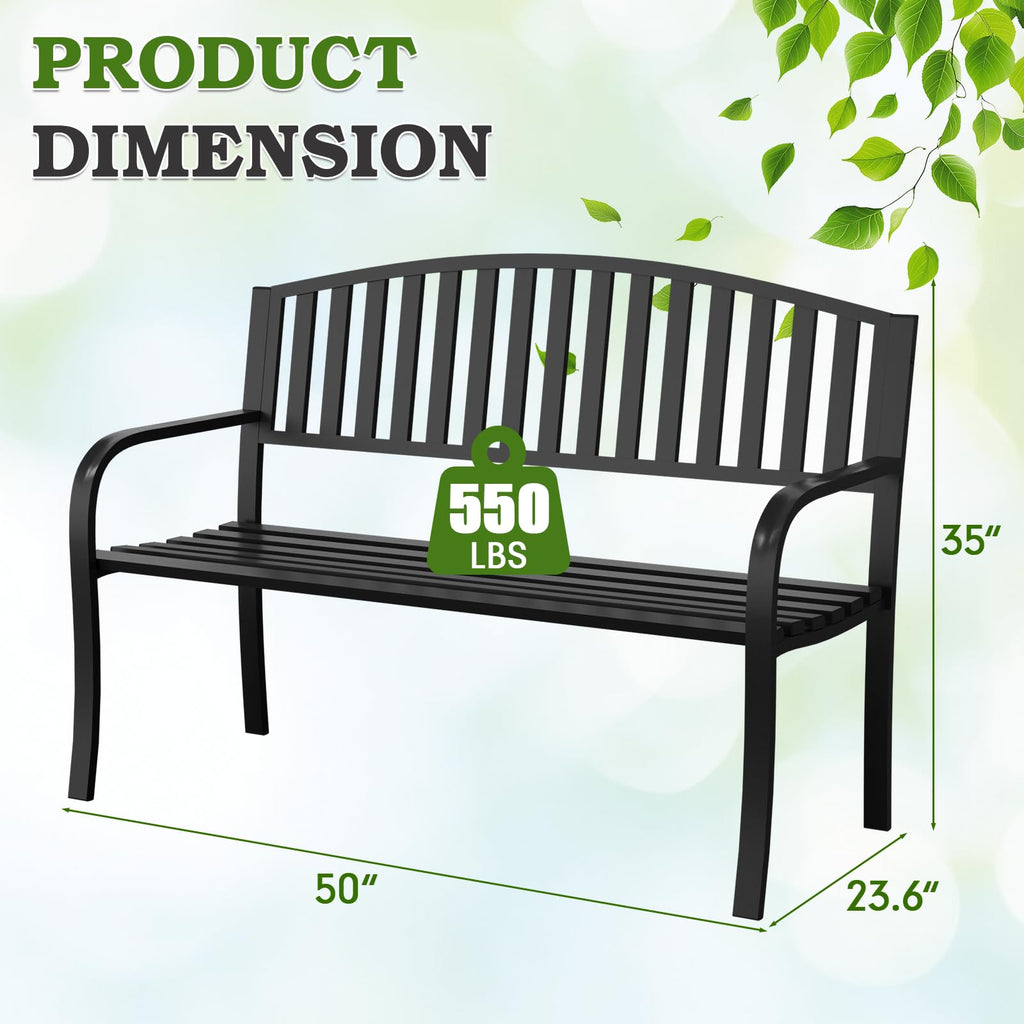 50" Iron Metal Outdoor Bench with Backrest and Armrests P130743