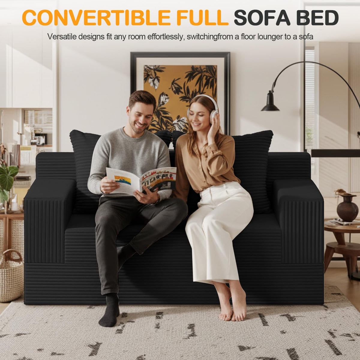Convertible Folding Floor Futon Sleeper Sofa Bed with 2 Pillows P119