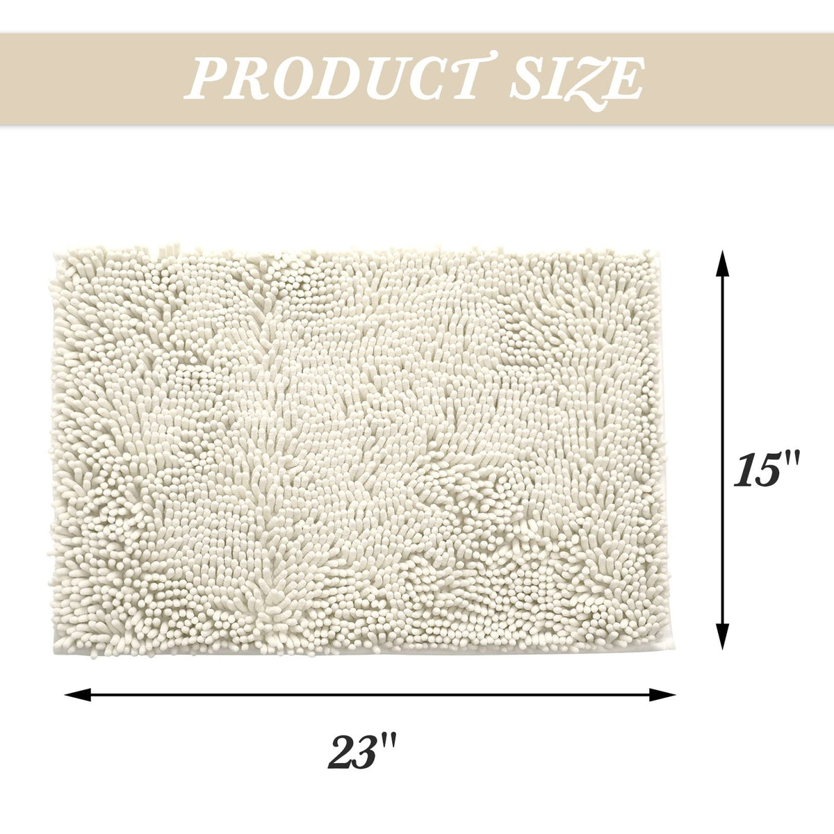 Non-Slip Microfiber Bath Rug Machine Washable Ivory 15 x 23 Inches N5133