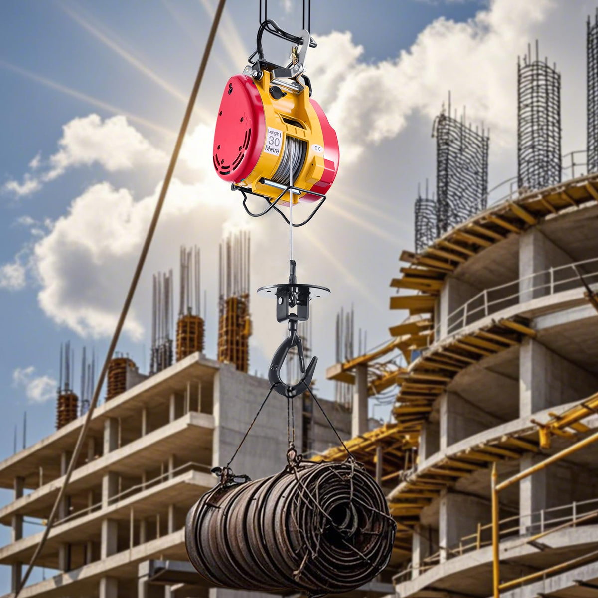1100 lbs 1800W Portable Electric Hoist Winch with Wireless Remote Control L843309